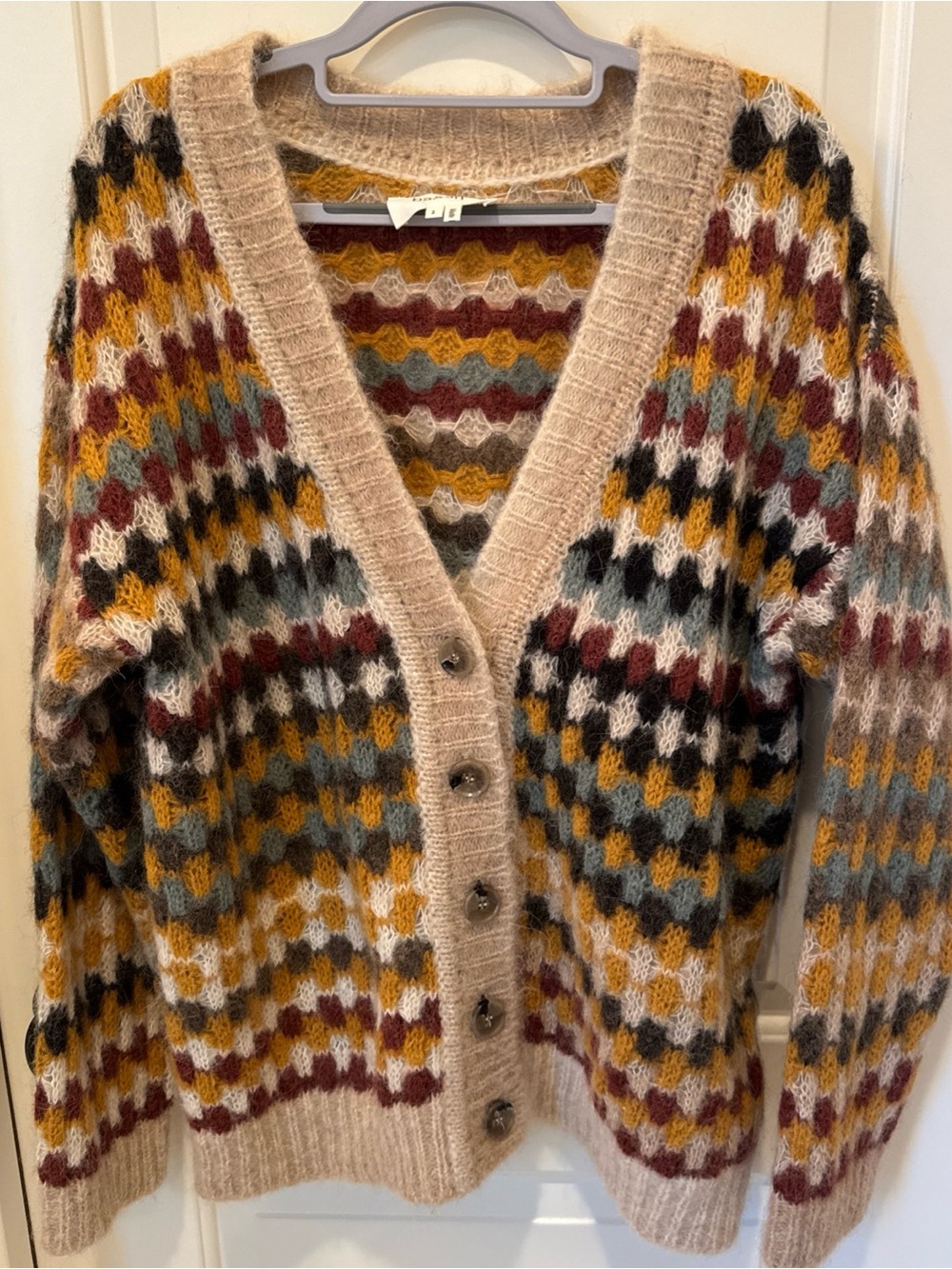 ba&sh Walt Multicolor Geometric Knit Cardigan Sweater Size 2 aplaca blend - Picture 2 of 15
